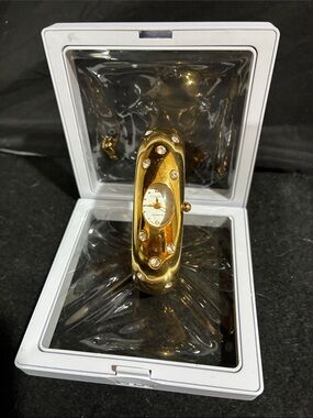 Gold Crystal Accent Bangle Bracelet Watch for Women - Gold